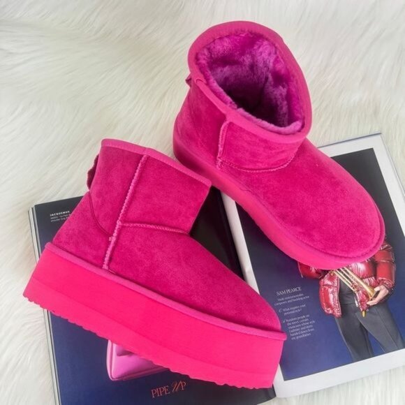 Cape Robbin Robbin Girl Pink Nomel Plush Platform Winter Ankle Boots Bootie - Picture 1 of 10
